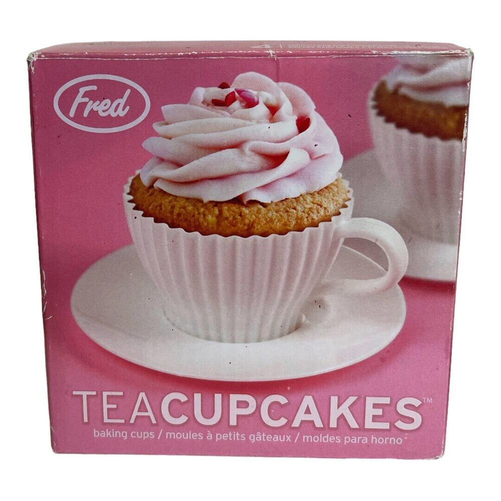 - Fred TEACUPCAKES- Bake & Serve Teacup Cupcake Molds, 4 Cups And Saucers NEW